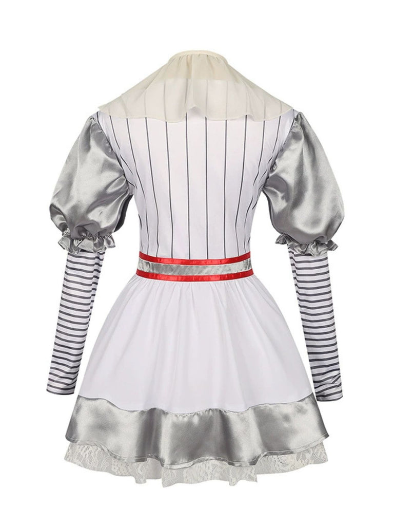Silver 1960s Halloween IT Pennywise Striped Puff Sleeve Puffy Dress - vintage dress, retro fashion