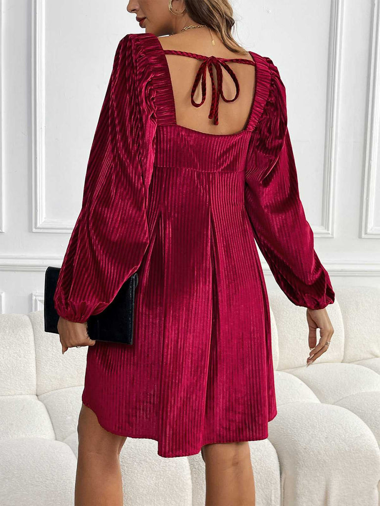 1960s Square Neck Puff Sleeve Velvet Pocket Babydoll Dress - vintage dress, retro fashion