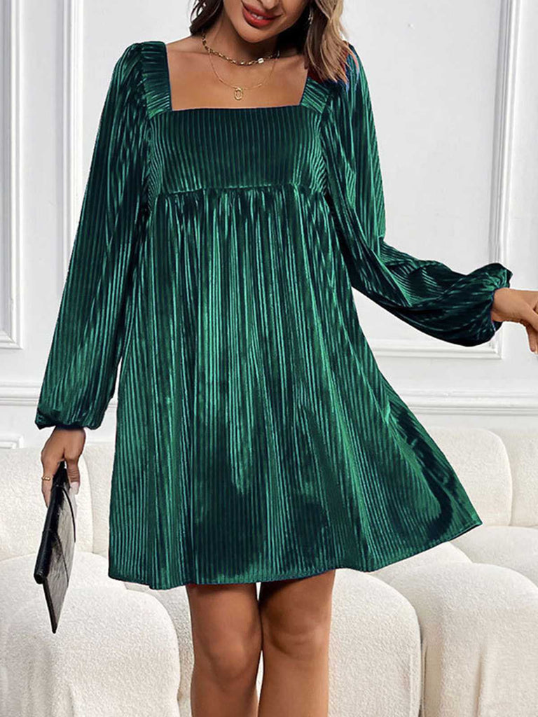 1960s Square Neck Puff Sleeve Velvet Pocket Babydoll Dress - vintage dress, retro fashion
