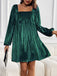 1960s Square Neck Puff Sleeve Velvet Pocket Babydoll Dress - vintage dress, retro fashion