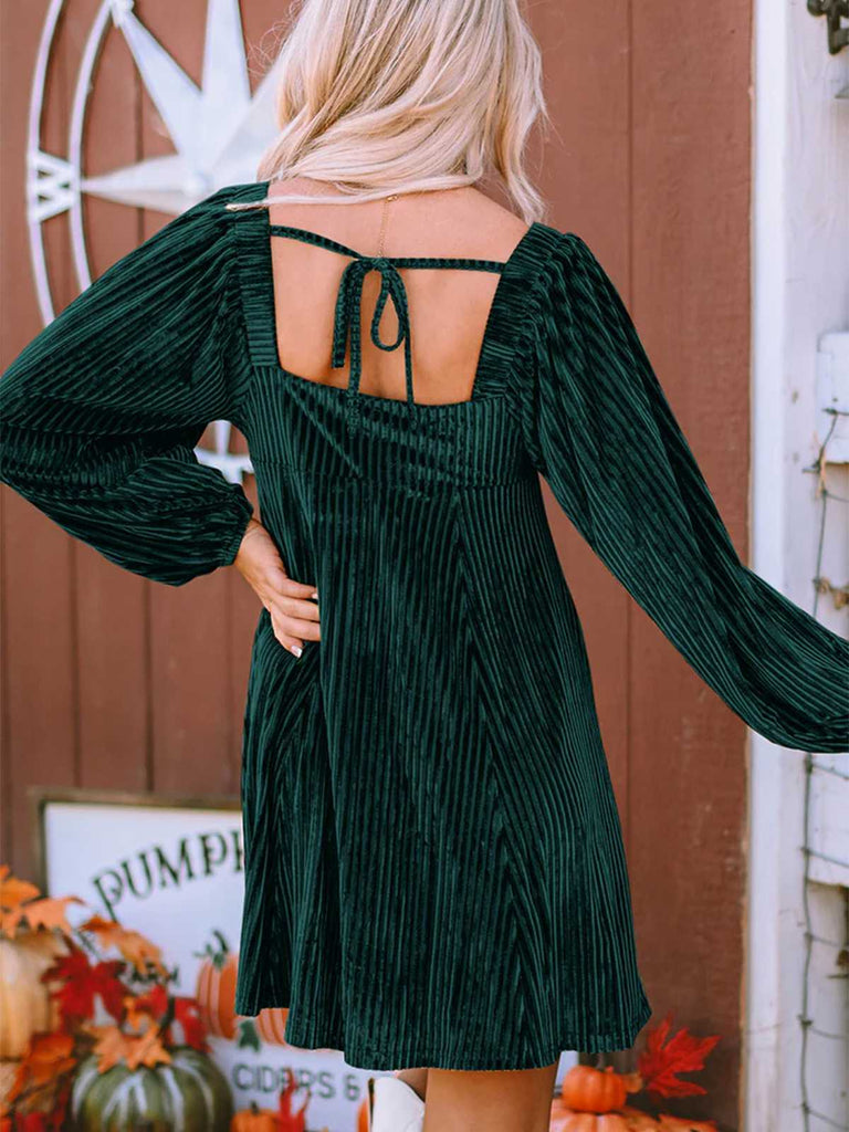 1960s Square Neck Puff Sleeve Velvet Pocket Babydoll Dress - vintage dress, retro fashion