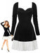 1960s Sweetheart Neck Contrast Velvet Pleated Hem Dress - vintage dress, retro fashion