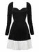 1960s Sweetheart Neck Contrast Velvet Pleated Hem Dress - vintage dress, retro fashion