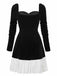 1960s Sweetheart Neck Contrast Velvet Pleated Hem Dress - vintage dress, retro fashion