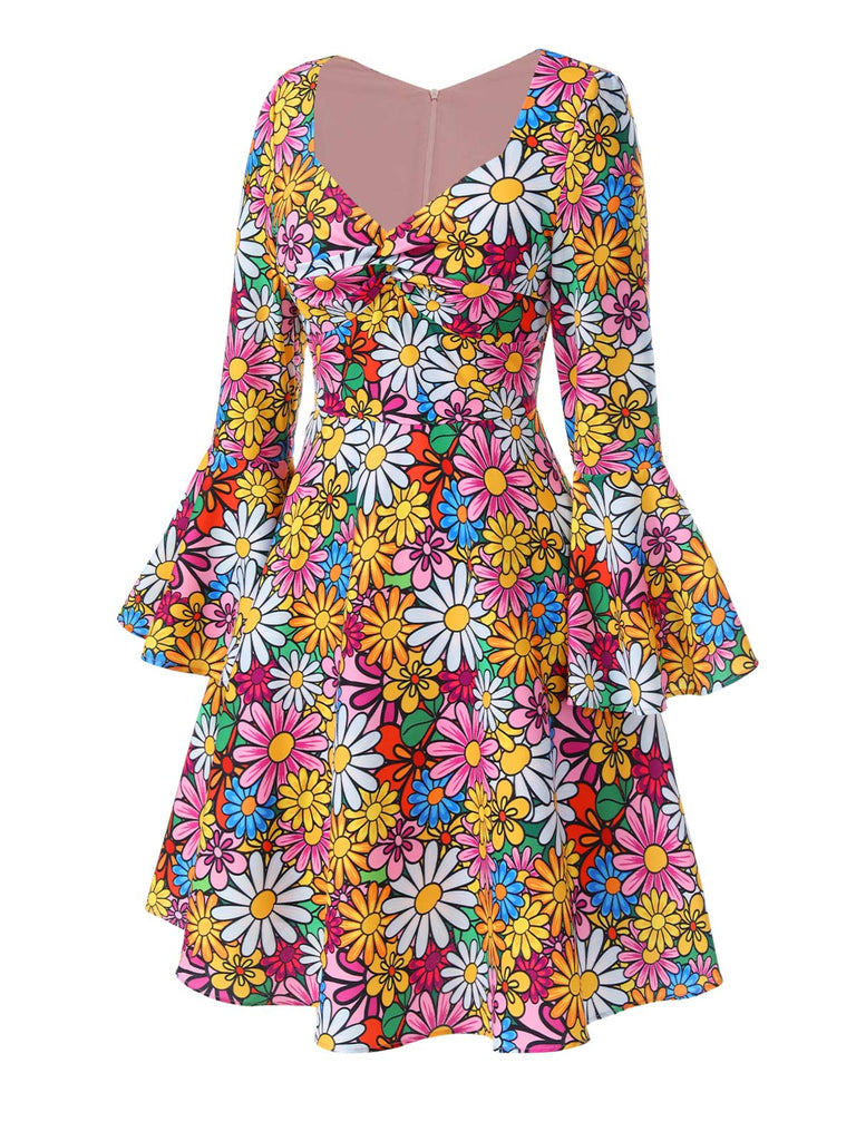 60s 70s Fashion Daisy Flower Flare Sleeve Colorful Mini Dress Disco Boho Fashion 60s 70s Fashion Daisy Flower Flare Sleeve Colorful Mini Dress Disco Boho Fashion