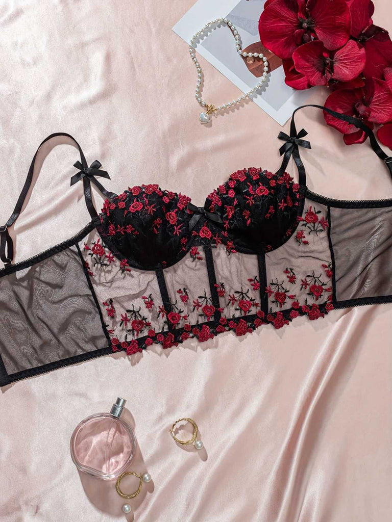 This 1960s Floral Embroidered Bow Underwire Linger
