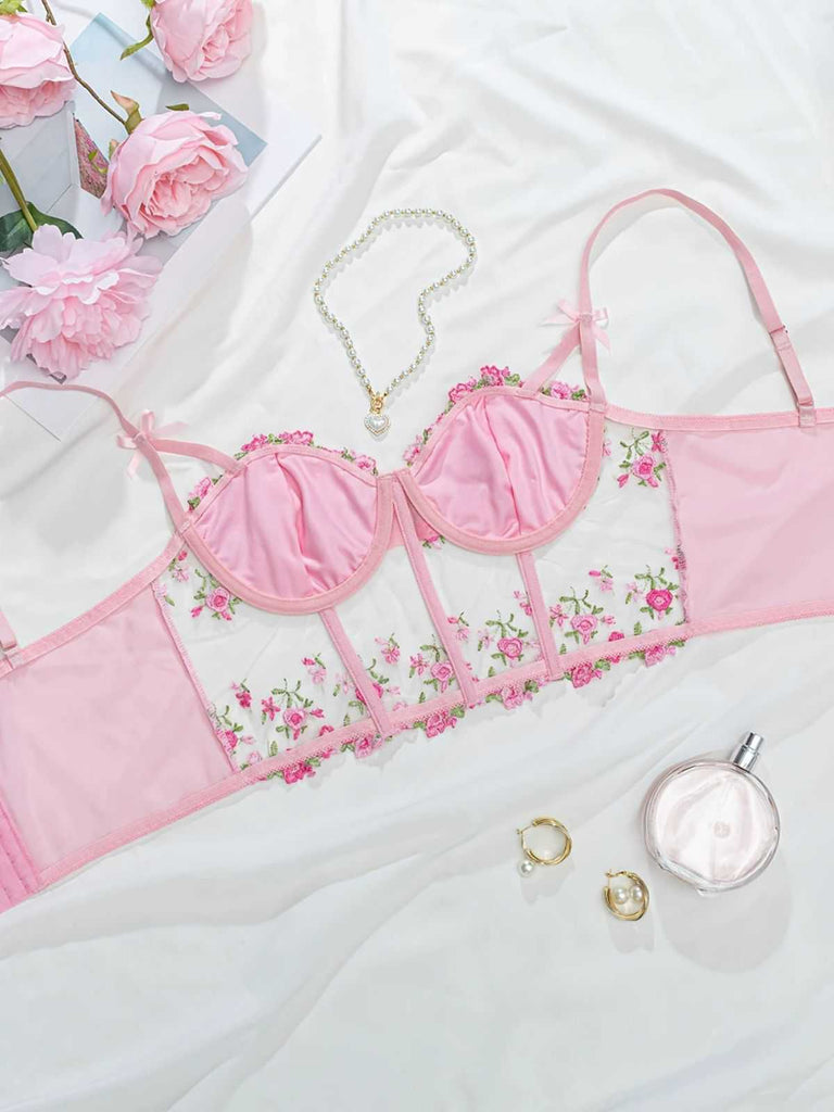This 1960s Floral Embroidered Bow Underwire Linger