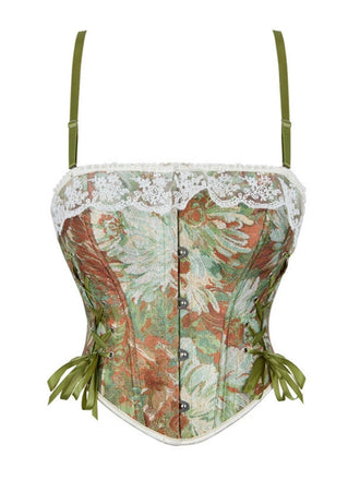 1960s Floral Lace Spaghetti Straps Corset Top - vintage fashion, retro style