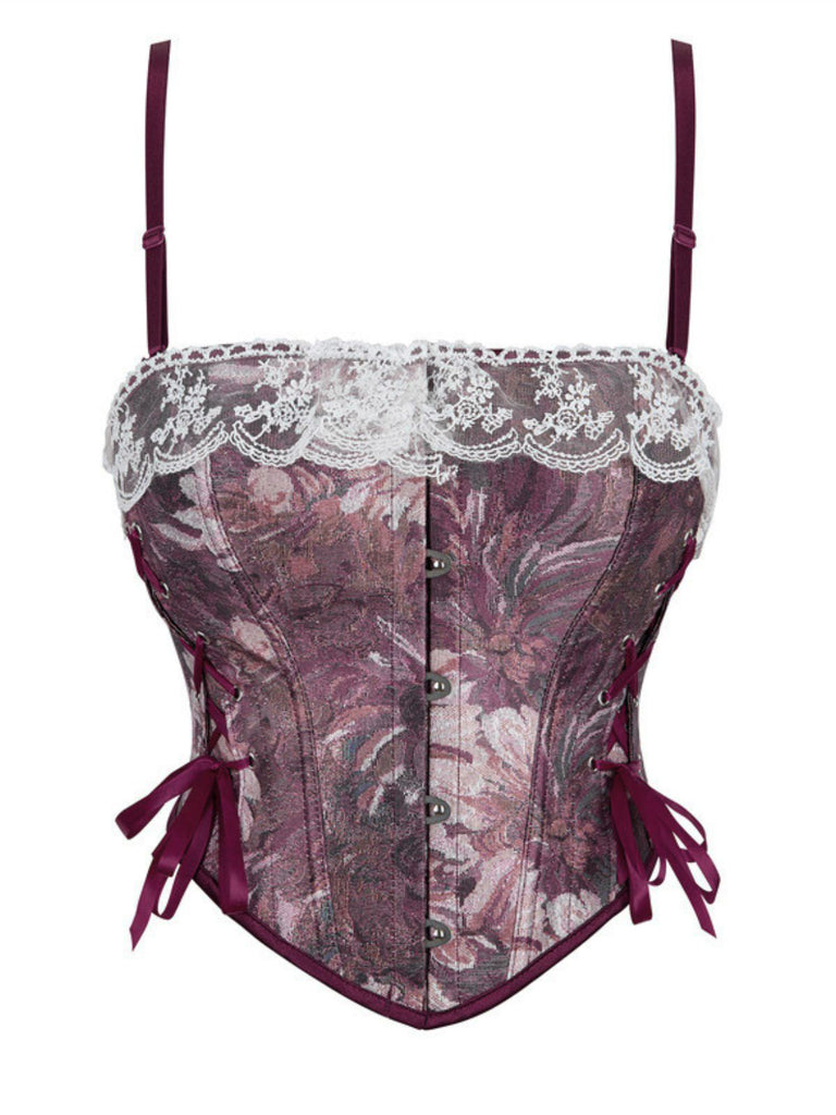 1960s Floral Lace Spaghetti Straps Corset Top, vintage top, retro blouse - perfect for women who love vintage and retro fashion