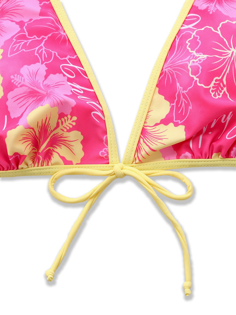 1960s Floral Print Tie-Front Layered Bikini Set - vintage fashion, retro style, elegant red