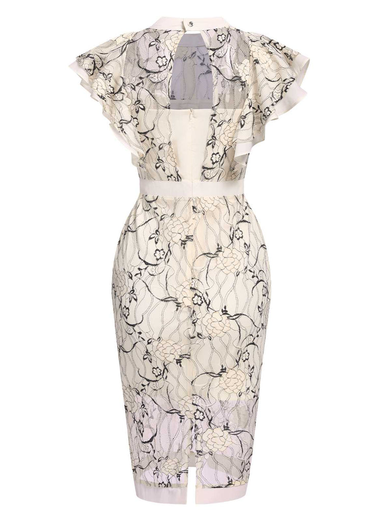 1960s Floral Sheer Lace Pencil Dress: where 1960s romance meets her modern spirit