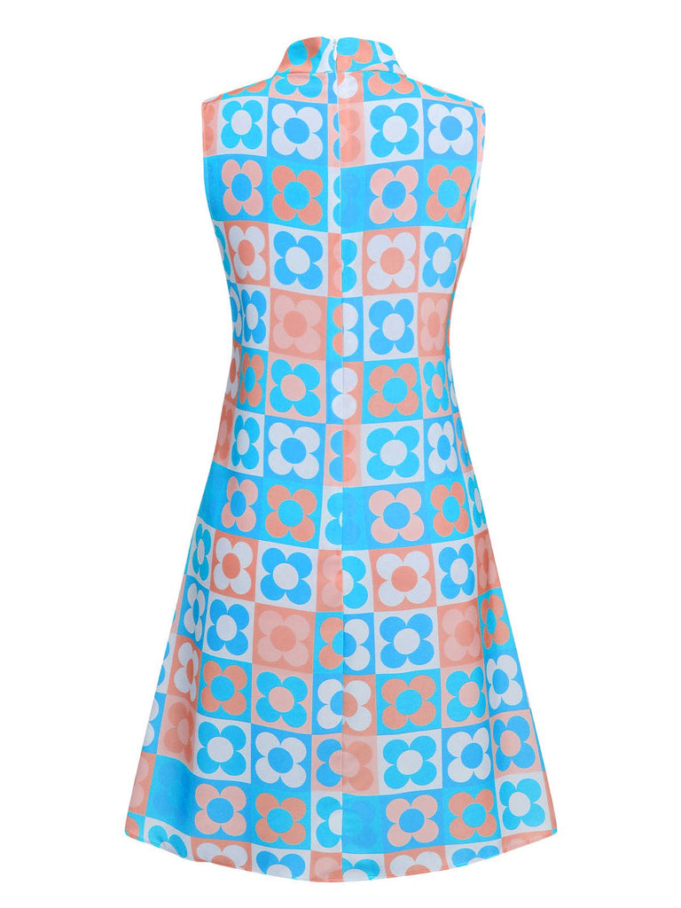 Orange & Blue 1960s Floral Stand Collar Dress | Retro Stage Orange & Blue 1960s Floral Stand Collar Dress | Retro Stage