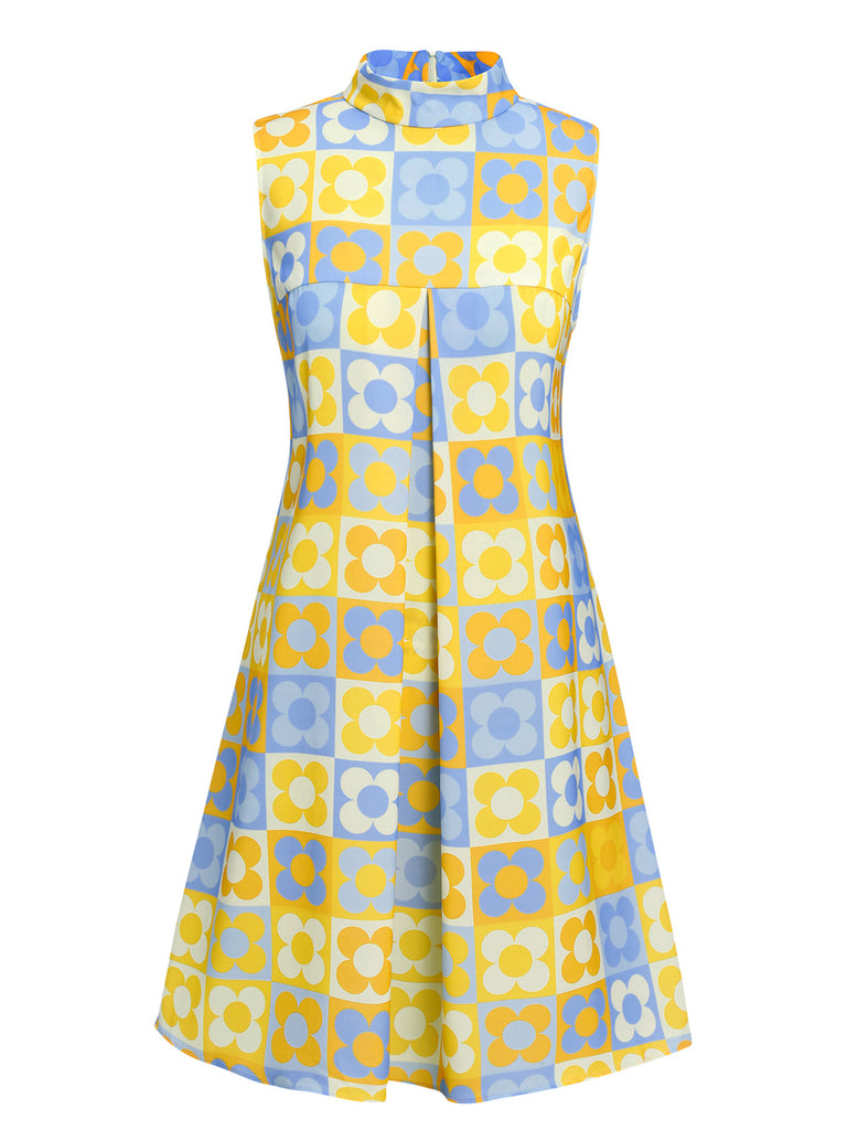 Orange & Blue 1960s Floral Stand Collar Dress | Retro Stage Orange & Blue 1960s Floral Stand Collar Dress | Retro Stage