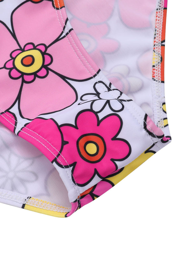 1960s Flowers Back-Cross Strap Belt Swimsuit | Retro Stage