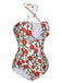 1960s Front Hollow Floral Halter Swimsuit, vintage swimsuit, pin-up swimwear - perfect for women who love vintage and retro fashion