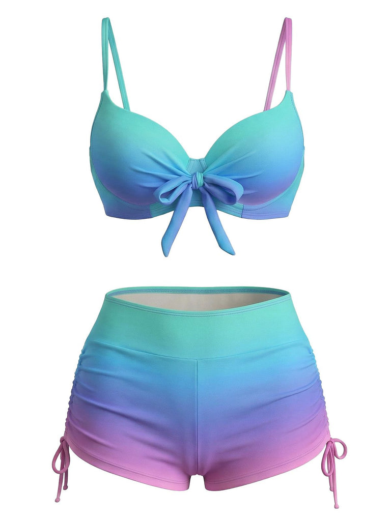 1960s Gradient Lace-Up Trunks Bikini Set - vintage fashion, retro style
