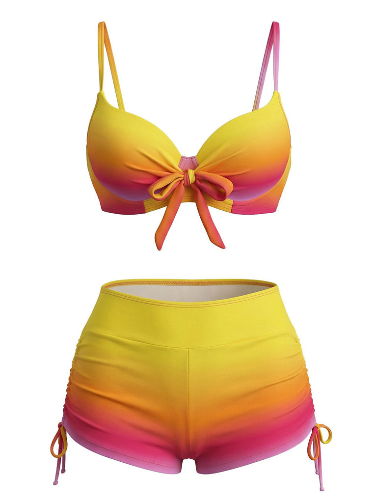 1960s Gradient Lace-Up Trunks Bikini Set - vintage fashion, retro style