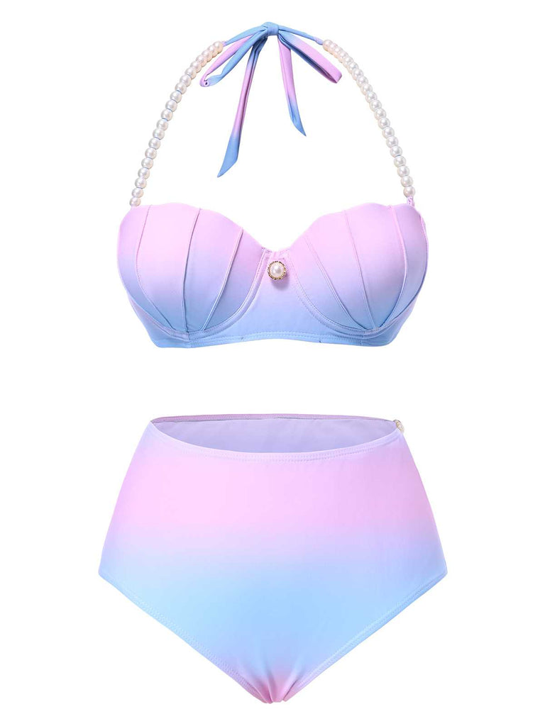 1960s Gradient Mermaid Seashell Pearl Swimsuit: 1960s Riviera elegance, reimagined for her