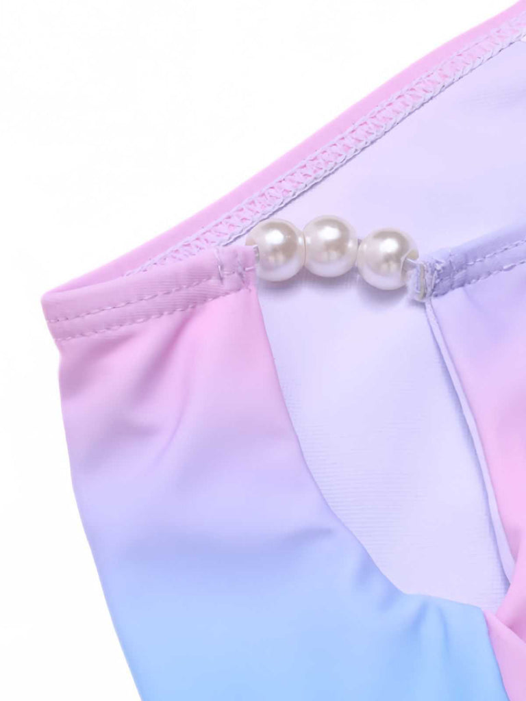 1960s Gradient Mermaid Seashell Pearl Swimsuit — 1960s poolside glamour meets sun-drenched confidence