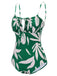 1960s Green Leaf Sleeveless Camisole Strap Swimsuit, vintage swimsuit, pin-up swimwear - perfect for women who love vintage and retro fashion