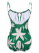 1960s Green Leaf Sleeveless Camisole Strap Swimsuit, vintage swimsuit, pin-up swimwear - perfect for women who love vintage and retro fashion