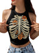 1960s Halloween Skull Pumpkin Crop Sleeveless Top - vintage fashion, retro style