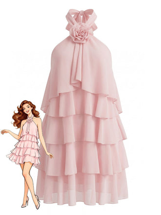 1960s Halter Backless Ruffle Swing Dress 3