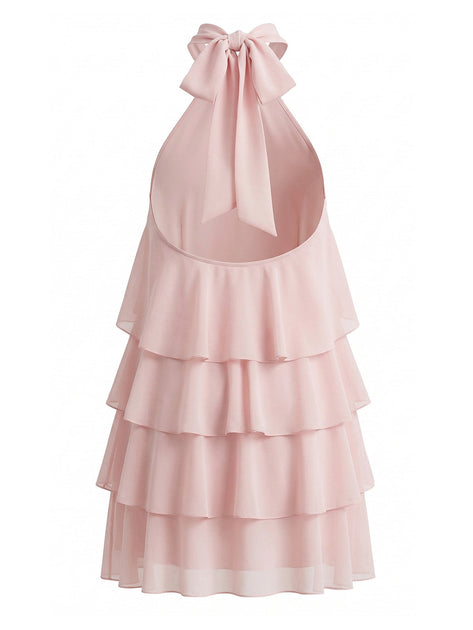 1960s Halter Backless Ruffle Tiered Swing Dress