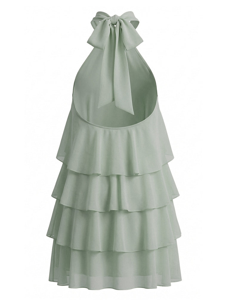 1960s Halter Backless Ruffle Swing Dress 7