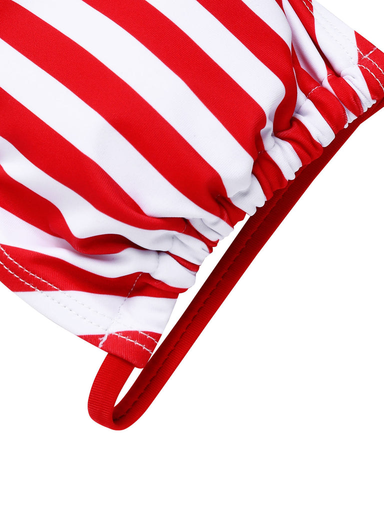 1960s Halter Contrast Stripes Stars Bikini — 1960s poolside glamour meets sun-drenched confidence