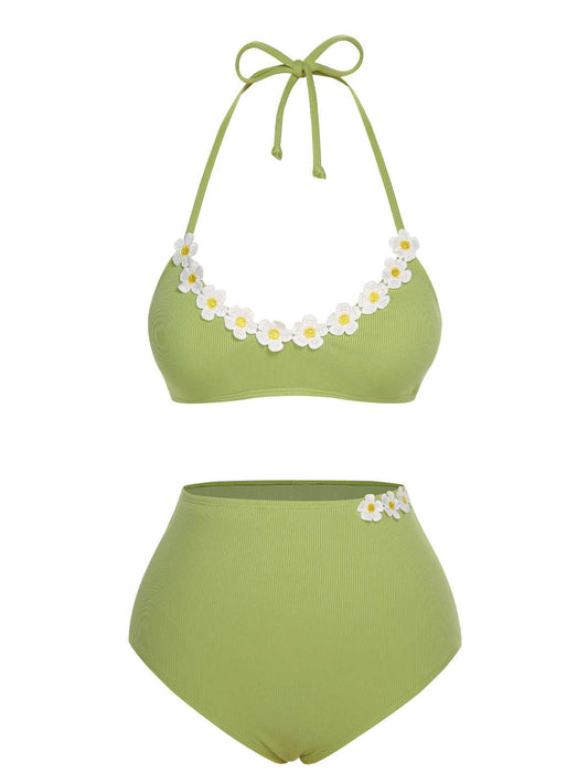 1960s Halter Knit Daisy Swimsuit: 1960s Riviera elegance, reimagined for her