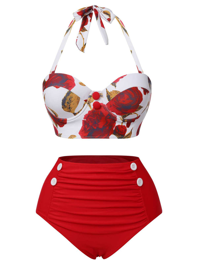 水着 antique rose bi-color swim wear SMOCKING Bandeau One-piece Swimsuit - Ditsy floral | la Vie en Rose