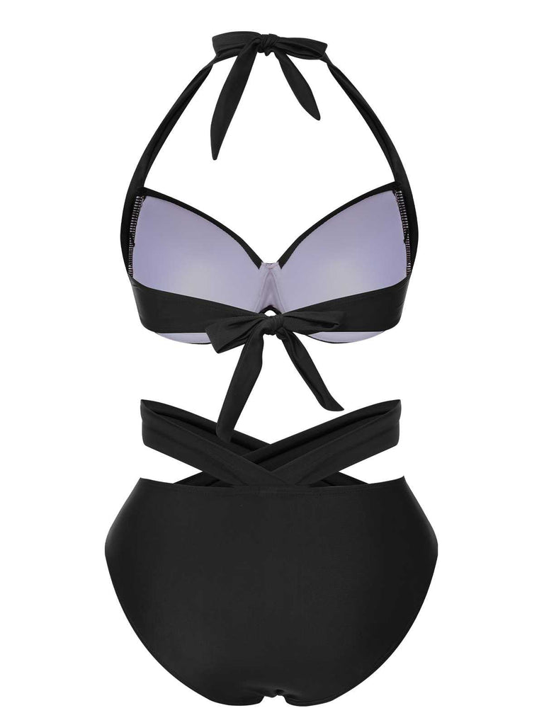 This 1960s Halter Solid Swimsuit carries 1960s vacation dreams in every stitch