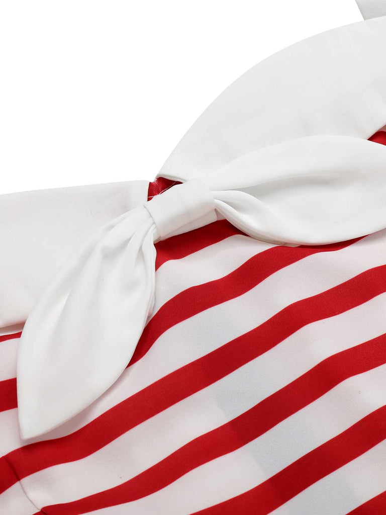 1960s Halter Stripes Bow Belted Dress — a 1960s silhouette that turns sidewalks into runways