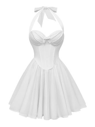 1960s Halter Tie Neck Solid Fishbone Tutu Dress - vintage dress, retro fashion, elegant style for vintage lovers