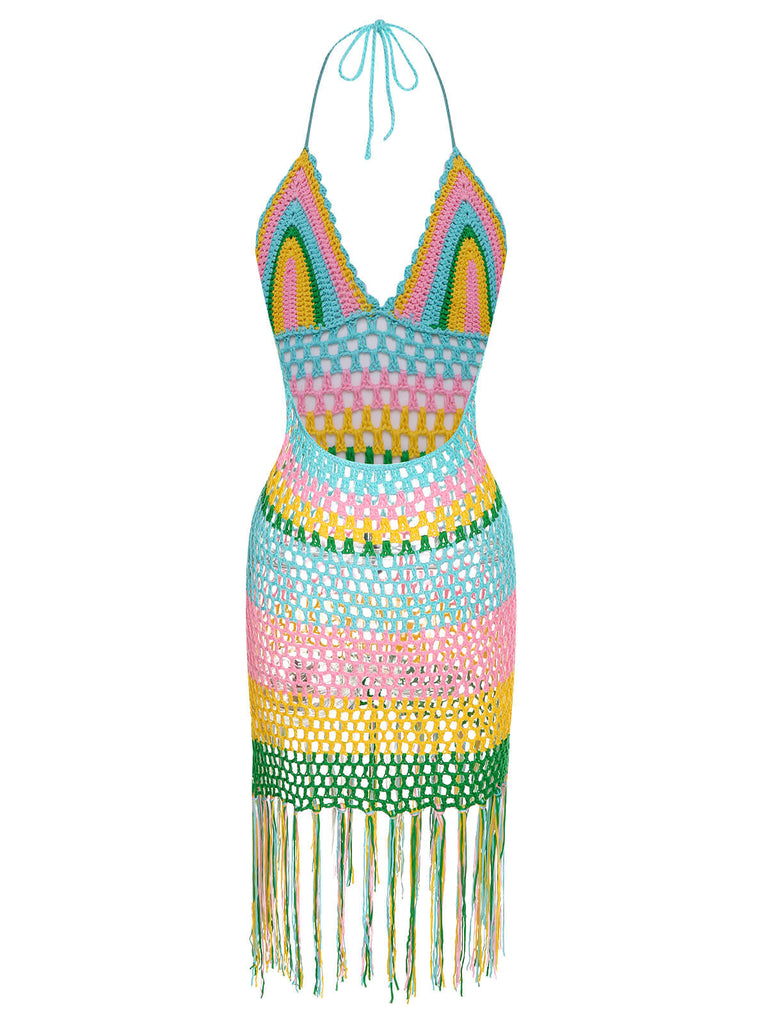 This 1960s Handmade Crochet Tassel Halter Cover-Up whispers 1960s secrets to those who notice
