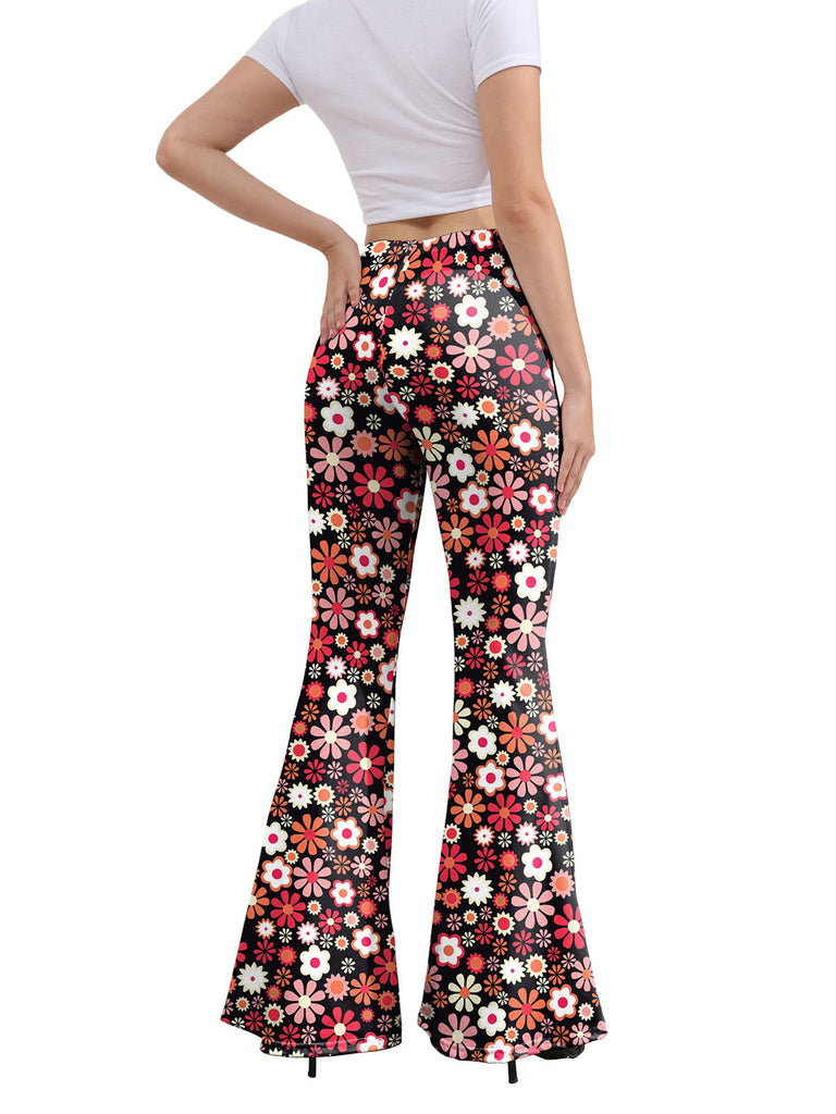 She walks in these 1960s High Waist Floral Flare Pants and the world follows
