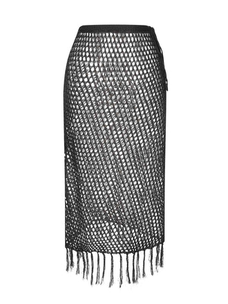 She finds her 1960s story in this 1960s Hook Pattern Hollow Fringed Cover Up