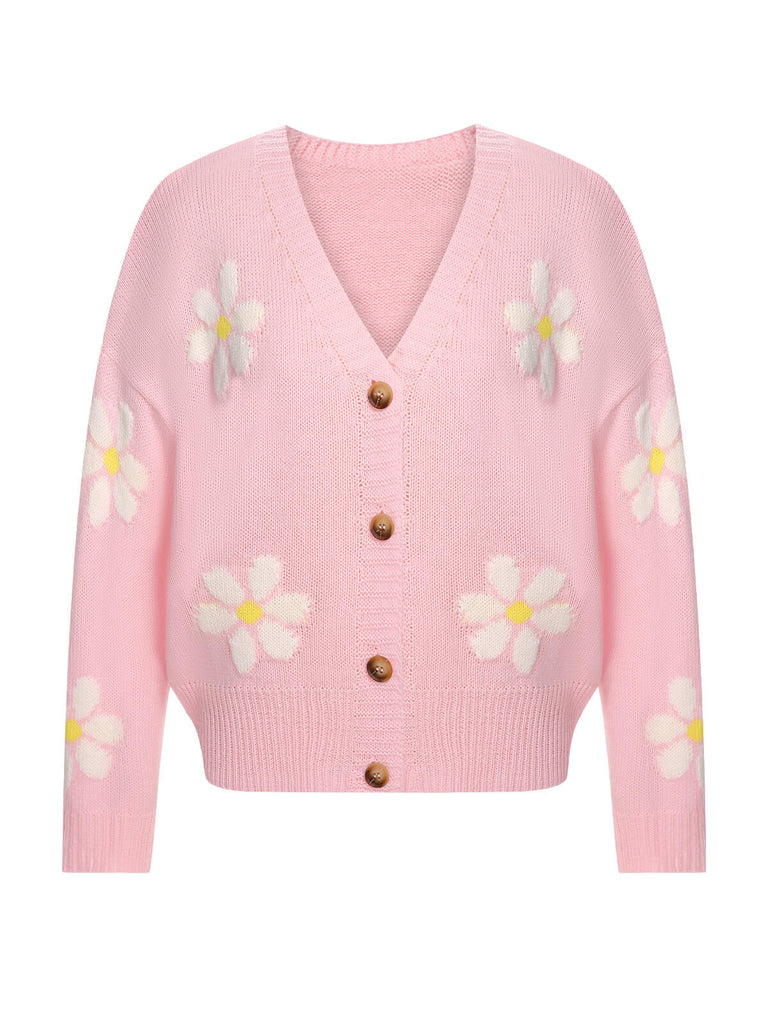 She finds her 1960s story in this 1960s Jacquard Floral Knitted Cardigan