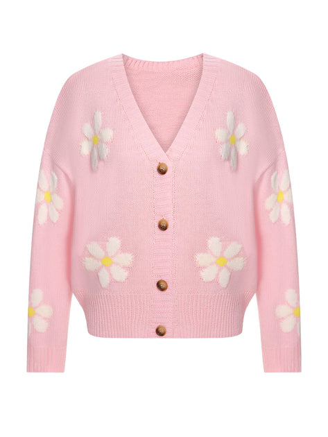 カラーリング◎　60〜70's parker vintage cardigan 1960s Jacquard Floral Knitted Cardigan | Retro Stage