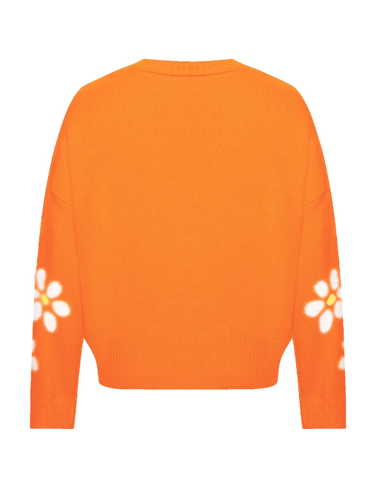 She finds her 1960s story in this 1960s Jacquard Floral Knitted Cardigan