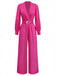 Rose Pink 1960s Deep V Belted Lantern Sleeve Solid Jumpsuit - vintage jumpsuit, retro fashion
