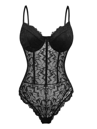 She slips into 1960s Lace Spaghetti Straps Corset Bodysuit and channels 1960s screen sirens