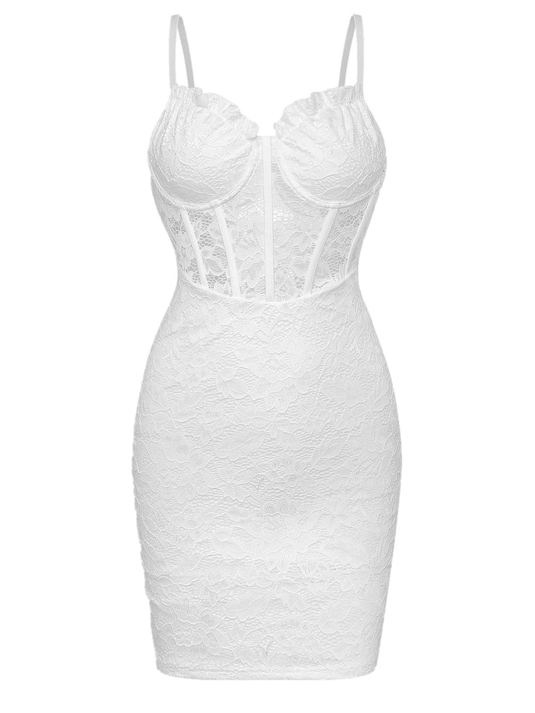 1960s Lace Suspender Corset Bodycon Dress - vintage dress, retro fashion