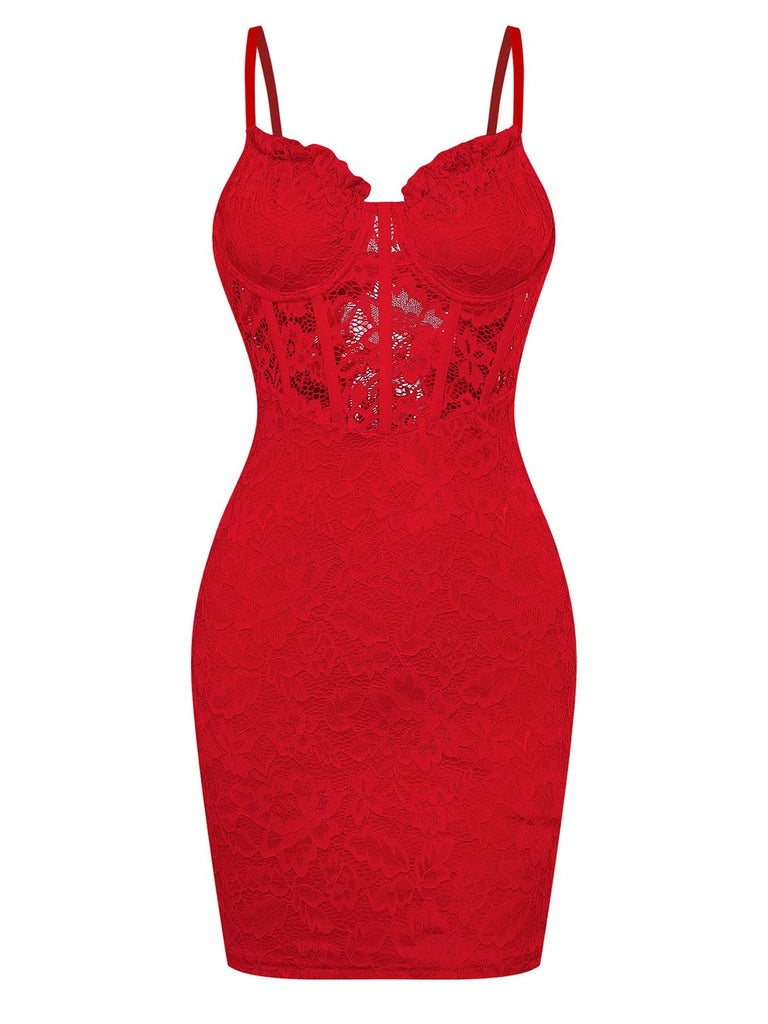 1960s Lace Suspender Corset Bodycon Dress - vintage dress, retro fashion