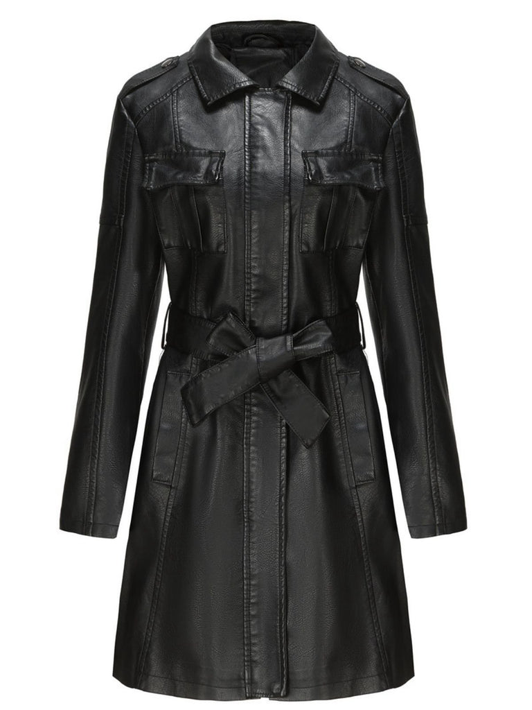 1960s Lapel Belted Long Leather Jacket | Retro Stage