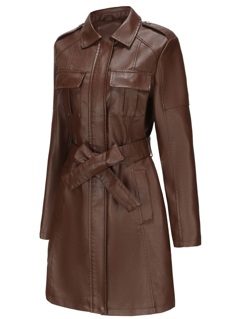 1960s Lapel Belted Long Leather Jacket | Retro Stage