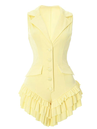 1960s Lapel Button Ruffle Hem Romper - vintage jumpsuit, retro fashion