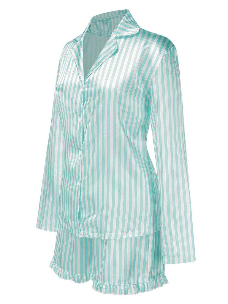1960s Lapel Stripes Satin Pajamas Set — 1960s vintage charm for her modern wardrobe
