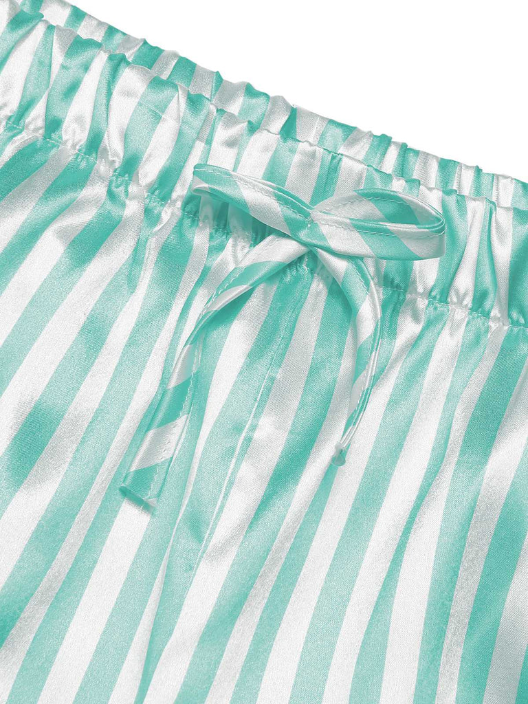 She finds her 1960s story in this 1960s Lapel Stripes Satin Pajamas Set